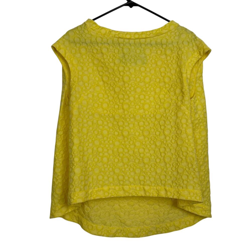 Tish Cox Designer Top Womens XS Yellow Shirt Jacquard Cap Polka Dot Made in USA